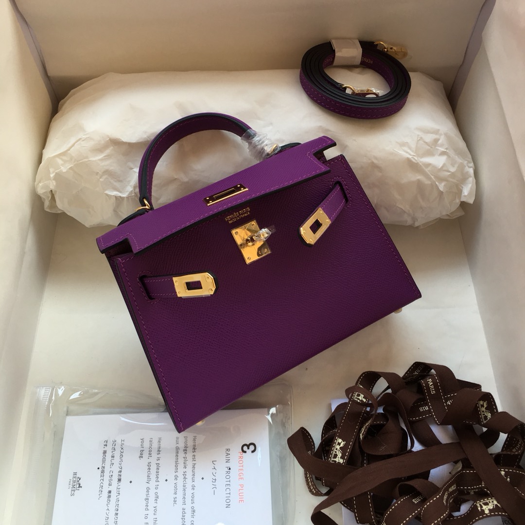 Hermes Kelly Mini II Bag 19CM In Anemone Epsom Leather